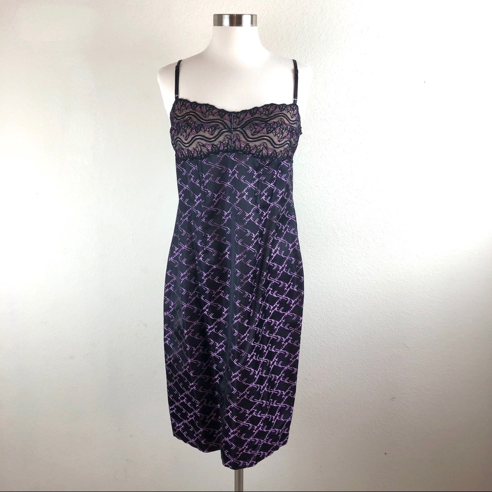 Nicole Miller Silk & Lace Midi Pencil Dress